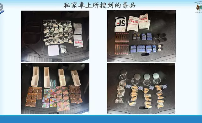 警方在其中一名被捕人士的車上搜獲毒品。
