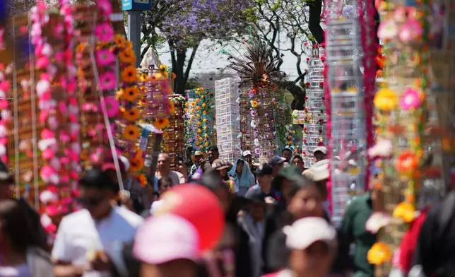 檔案圖片：2026年3月29日，墨西哥城，鳥販在前往瓜達盧佩聖母殿的年度朝聖活動中，手持裝飾過的鳥籠。 (美聯社圖片/Eduardo Verdugo) AP圖片