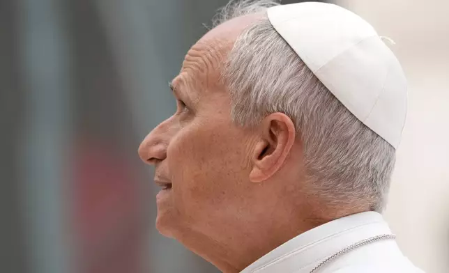 教宗良十四世於2026年5月6日周三，在梵蒂岡聖伯多祿廣場（St. Peter's Square）舉行每周例行公開接見活動。(美聯社圖片/Gregorio Borgia) AP圖片