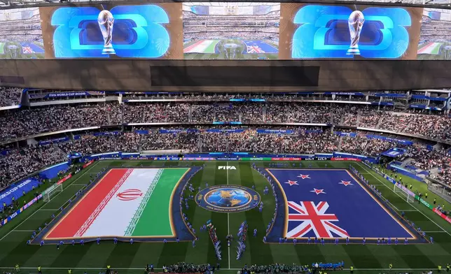 2026年6月15日周一，洛杉磯附近加州英格爾伍德舉行的世界盃G組伊朗對新西蘭足球賽賽前儀式概覽。(美聯社圖片/Jae C. Hong) AP圖片