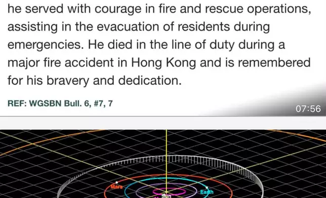由香港天文學家楊光宇25年前發現、編號34871的小行星，已正式命名為「Howaiho（何偉豪）