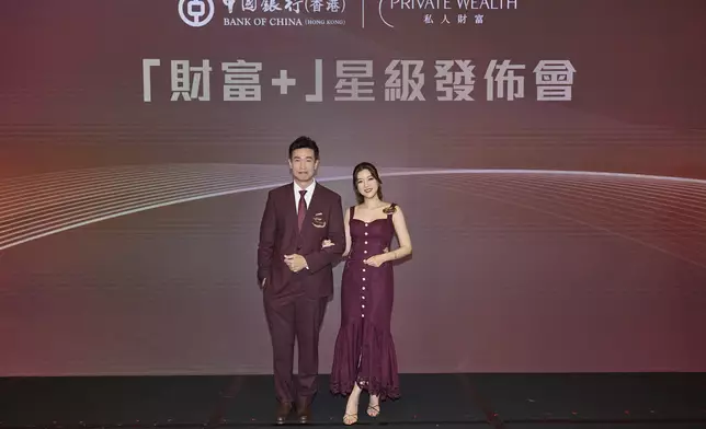 陳豪（左）及陳茵媺（右）出席「財富+」星級發佈會，分享如何為子女規劃財富傳承，以及事業與家庭的理財心得。