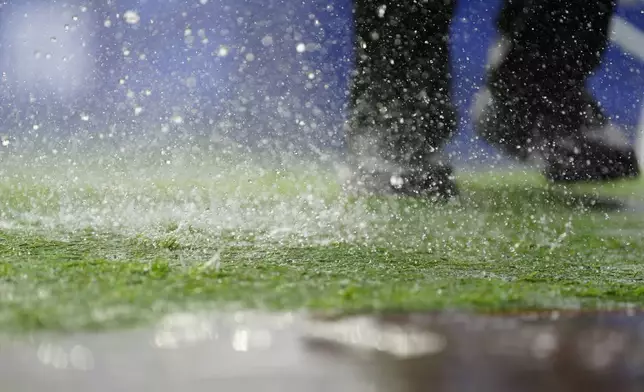 費城舉行的世界盃I組法國對伊拉克足球賽事期間，大雨滂沱。攝於2026年6月22日周一。(美聯社圖片/Derik Hamilton) AP圖片
