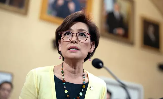 檔案圖片：2024年4月15日，加州共和黨眾議員金映玉在華盛頓國會山莊發言。(美聯社圖片/J. 斯科特·阿普爾懷特) AP圖片