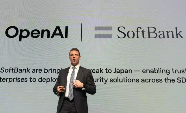 OpenAI前線部署工程主管Colin Jarvis，周二（2026年6月16日）在東京一間酒店出席與軟銀的商業活動時發言。(美聯社圖片/Hiro Komae) AP圖片