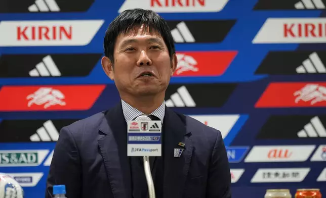 日本足球隊主教練森保一，二零二六年七月二日周四在東京出席記者會。 (美聯社圖片/Hiro Komae) AP圖片