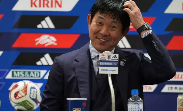 日本隊主教練森保一，二零二六年七月二日周四在東京的記者會上，回應記者提問。 (美聯社圖片/Hiro Komae) AP圖片