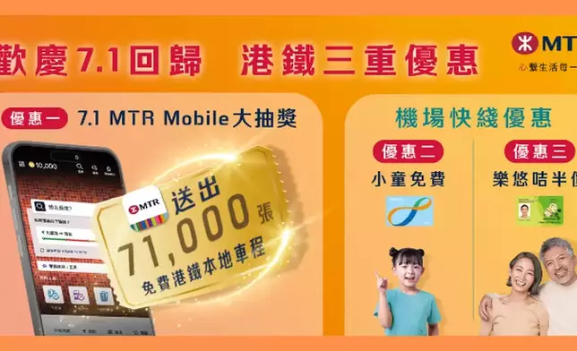 港鐵於7月1日以抽獎形式送出71,000份本地單程車程