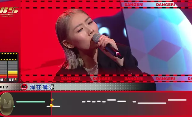 李然挑戰Monster神曲《溝渠暢泳》，唱剩12秒終於失敗，她失望到踎地。