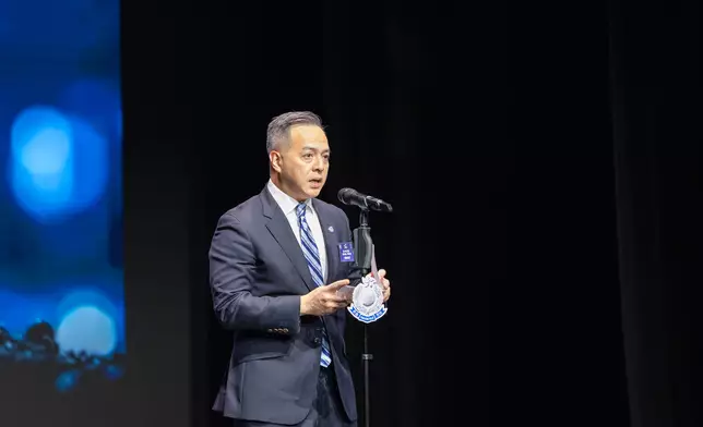 警務處處長周一鳴為新界北總區反詐月啟動禮致開幕詞。