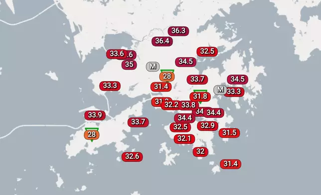 下午3時多局氣溫在33度以上。天文台圖片