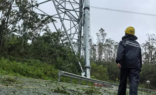 惠州供電局輸電管理二所工作人員在紅霞過境暴雨天氣下，對太平嶺核電站輸電線路開展專項隱患排查工作。惠州供電微博