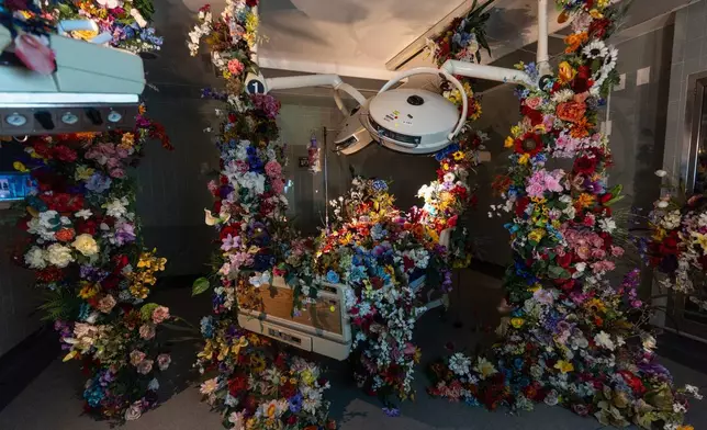 藝術家Lisa Waud名為「DRIP」的植物裝置藝術在洛杉磯一間前醫院大樓內的「情緒醫院」展覽中展出。攝於2026年7月22日周三。(美聯社圖片/Jae C. Hong) AP圖片