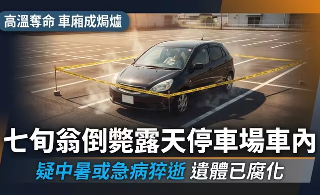 7旬老翁倒斃露天停車場車內，警方初步懷疑是高溫中暑或急病猝逝。資料圖片