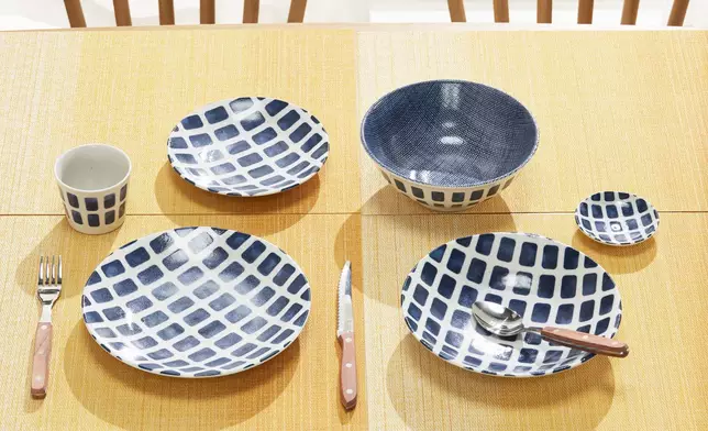 NITORI藍色方格紋理系列餐具