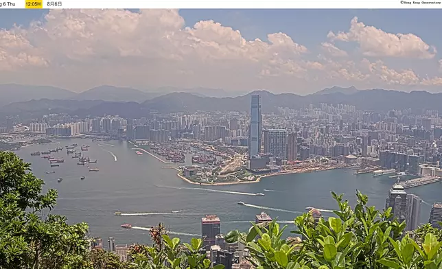 下午12時05分的維港。天文台圖片