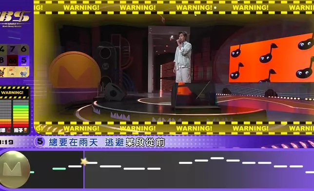釗峰挑戰Level 5《分手總要在雨天》，唱到剩下數秒出現「DANGER」警號，超級緊張。