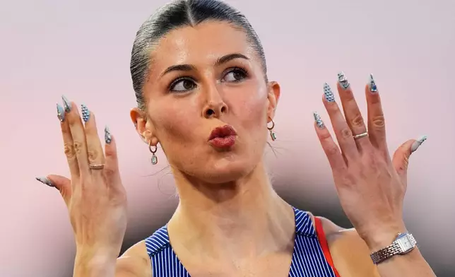 英國選手艾美亨特於2026年8月12日周三，在英格蘭伯明翰舉行的歐洲田徑錦標賽女子200米準決賽後作出反應。(美聯社圖片/Petr David Josek) AP圖片