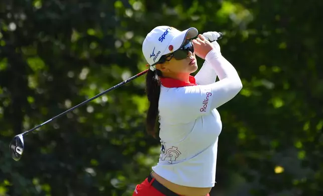 南韓球手金世煐，2026年8月30日周日，在麻省諾頓舉行的LPGA FM錦標賽高爾夫球賽第四輪期間，於第一洞發球。(美聯社圖片/Steven Senne) AP圖片