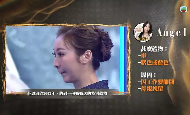 莊思敏邊聽Angel解說，一邊表現出震驚及留心的樣子。