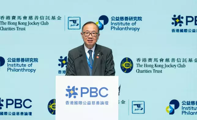 馬會主席廖長江在 2026 香港國際公益慈善論壇開幕典禮上致辭。