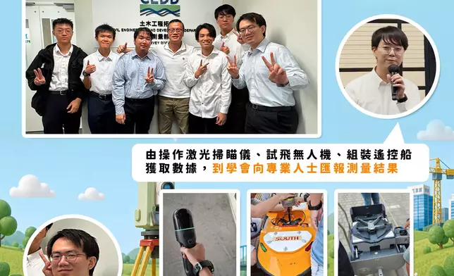 土木工程拓展署暑期實習計劃 實習生體驗「上天下海」測量工作