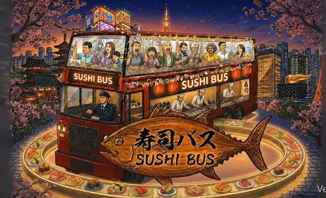 東京10月推全球首架「迴轉壽司巴士」，70分鐘任食兼遊知名景點。網上圖片