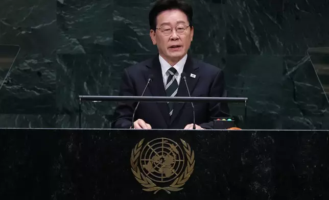 南韓總統李在明於2026年9月22日周二，在聯合國總部舉行的第81屆聯合國大會上發言。(美聯社圖片/Frank Franklin II) AP圖片