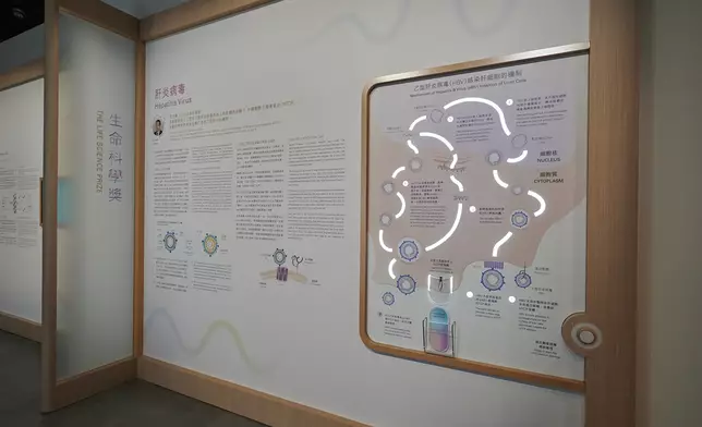 以2022年生命科學獎得主李文輝教授研發項目為主題的肝炎病毒互動展品。