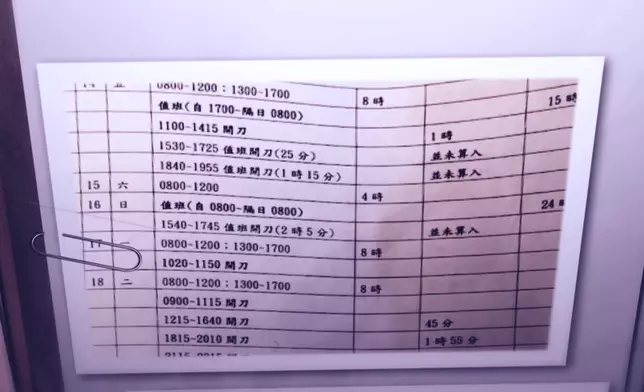 蔡病發前半年工作紀錄。