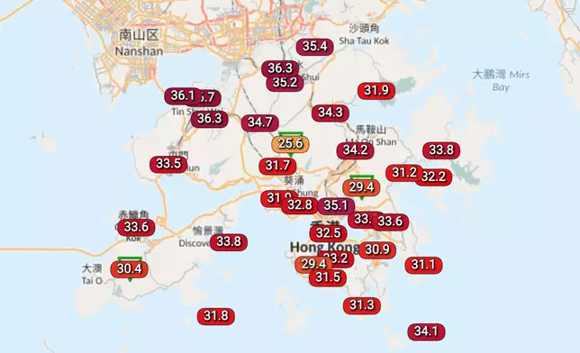 2026年10月21日最高氣溫。天文台圖片