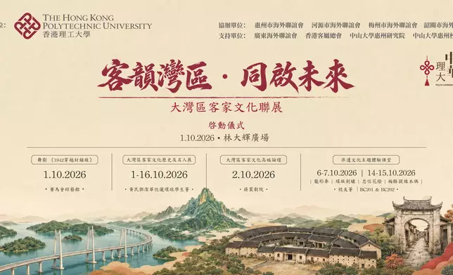 理大由10月1日起，舉辦為期兩周的「客韻灣區·同啟未來」大灣區客家文化聯展。理大圖片
