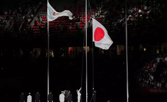 2026年10月4日周日，日本名古屋，亞洲運動會閉幕禮上升起日本國旗。(美聯社圖片/Dita Alangkara) AP圖片