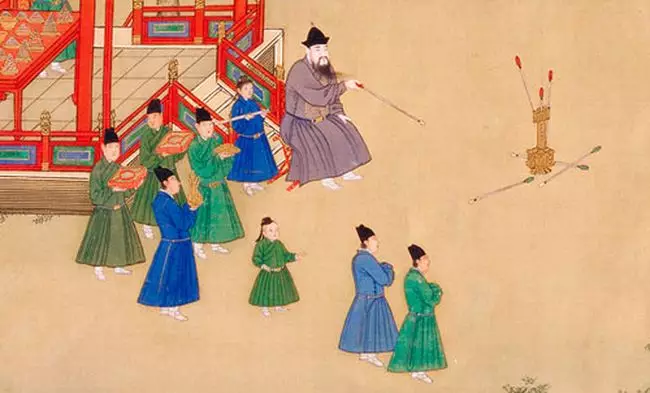 《明宣宗行樂圖》描述投壺情景 (網上圖片)