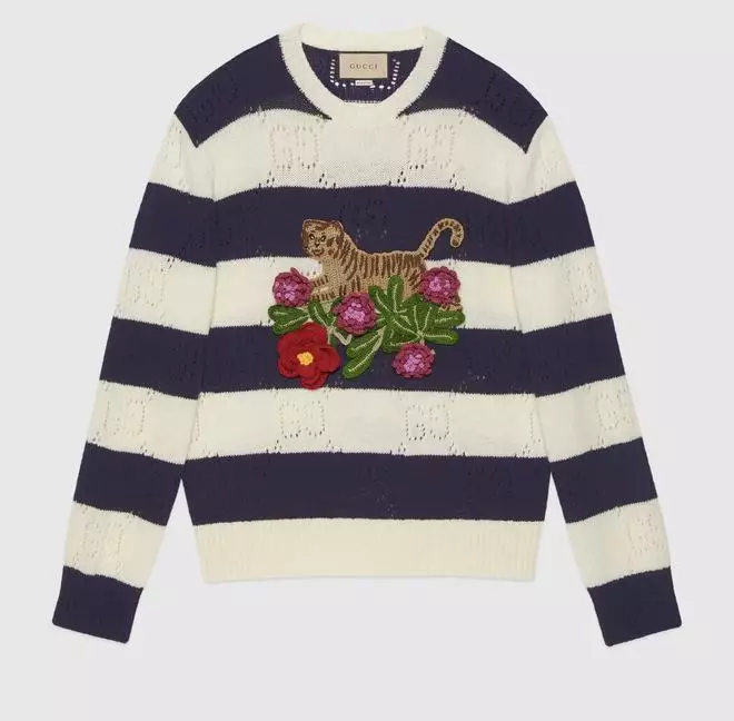 Gucci毛衣上的老虎刺繡形態抽象