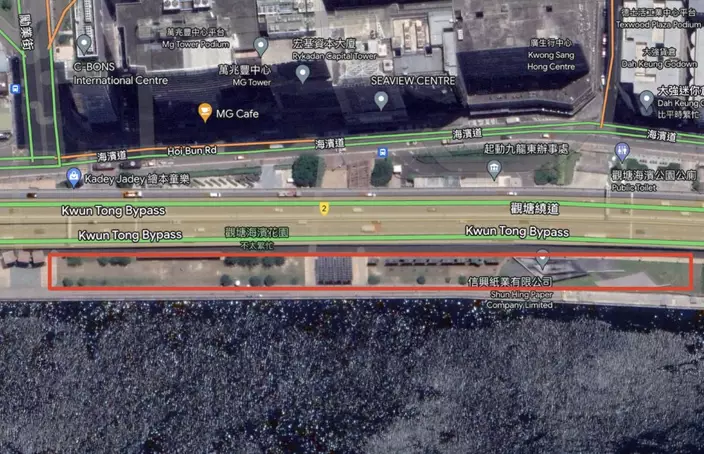 圖五：現代化電車軌於觀塘海濱嘅擬建位置（紅圈範圍）