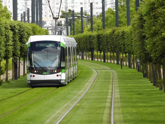 圖六：現代化電車嘅電車軌可綠化，以融入海濱走廊嘅綠化環境