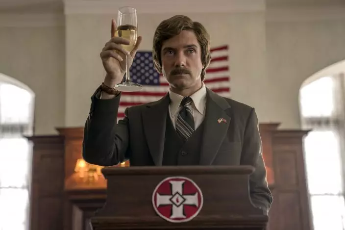 This image released by Focus Features shows Topher Grace in a scene from "BlacKkKlansman." (David LeeFocus Features via AP)