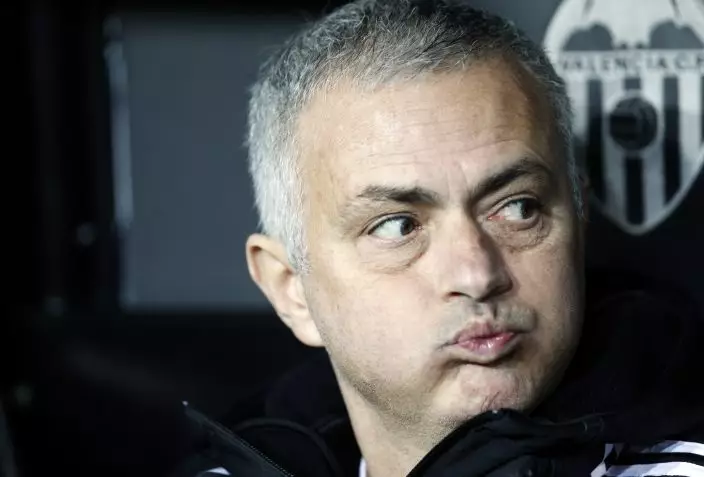 Manchester United coach Jose Mourinho looks out from the bench prior a Group H Champions League soccer match between Valencia and Manchester United at the Mestalla Stadium in Valencia, Spain, Wednesday, Dec. 12, 2018. (AP PhotoAlberto Saiz)