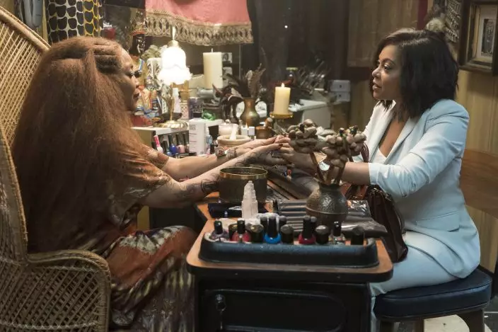 This image released by Paramount Pictures shows Erykah Badu, left, and Taraji P. Henson in a scene from "What Men Want." (Jess MiglioParamount Pictures via AP)