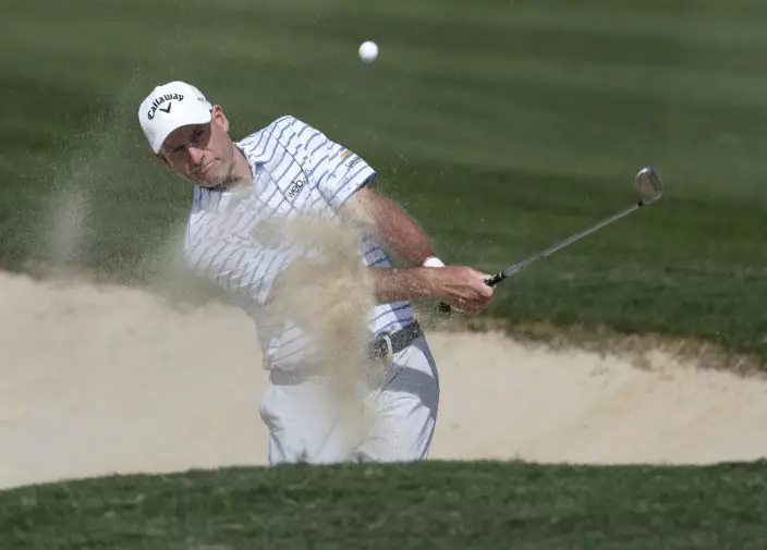 Jim Furyk plays a shot from a bunker on the 14th hole during the second round of the Texas Open golf tournament, Friday, April 5, 2019, in San Antonio. (AP PhotoEric Gay)