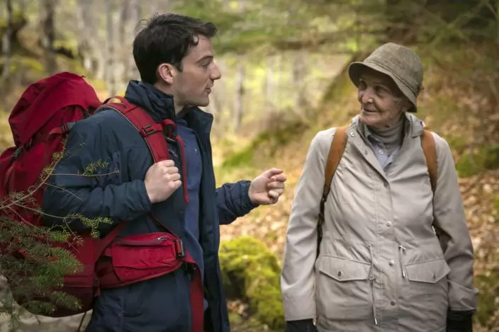 This image released by Music Box Films shows Kevin Guthrie, left, and Sheila Hancock in a scene from "Edie." (Music Box Films via AP)