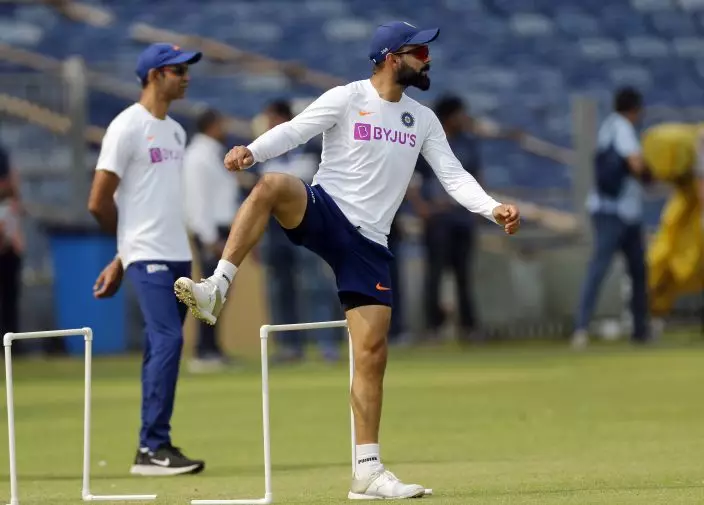 Indian cricket team captain Virat Kohli attends a practice session ahead of the second test match between India and South Africa in Pune, India, Wednesday, Oct. 9, 2019. (AP PhotoRajanish Kakade)