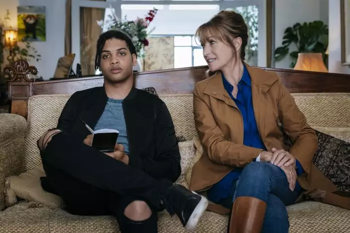 This image released by Acorn TV shows Rohan Nedd , left, and Jane Seymour as Harry 'Harriet" Wild from the series "Harry Wild," streaming now on Acorn TV. (Szymon LazewskiZoe Productions DACAcorn TV via AP)