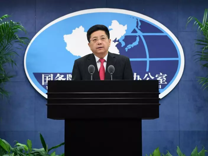 國台辦發言人馬曉光批評，台灣民進黨當局企圖破壞香港的繁榮穩定。 新華社圖片
