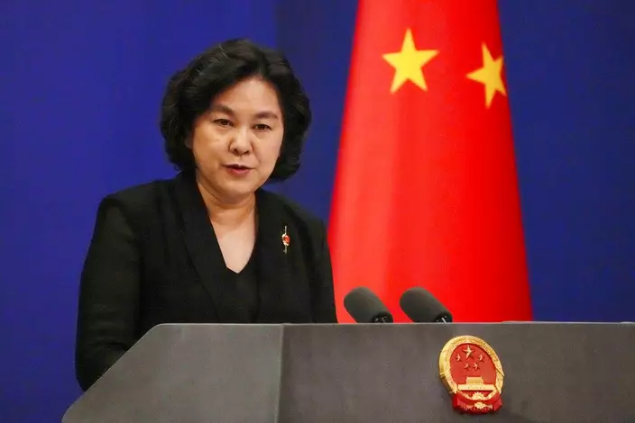 外交部發言人華春瑩聲稱會持續反制美方和台獨人士。AP圖片
