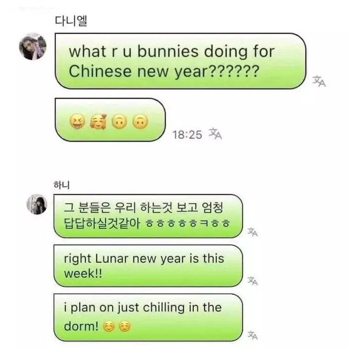 Danielle在向粉絲傳訊息時寫了Chinese New Year，Hanni用了Lunar New Year（網上圖片）