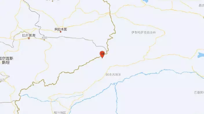 阿克蘇地區發生5.1級地震 。 微博圖