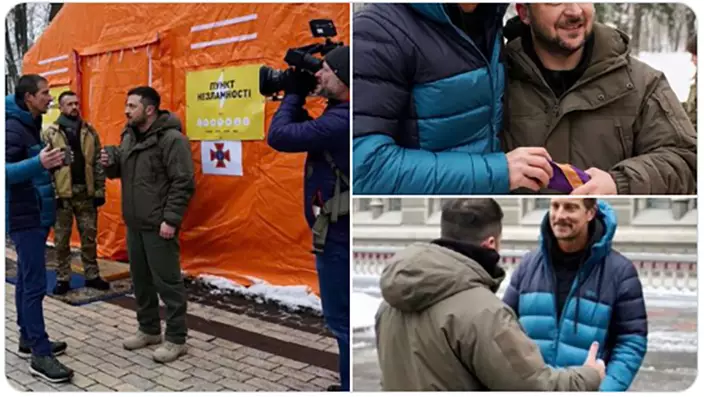 格里爾斯赴烏克蘭拍攝紀錄片，期間見澤連斯基。 Bear Grylls Twitter圖片