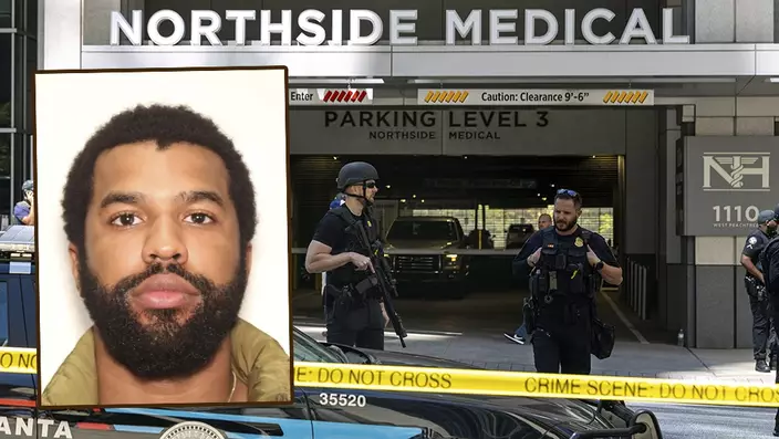 亞特蘭大醫院1死4傷槍擊案，24歲退役軍人槍手逃逸8小時後落網，疑取藥失敗情緒失控犯案。AP圖片
